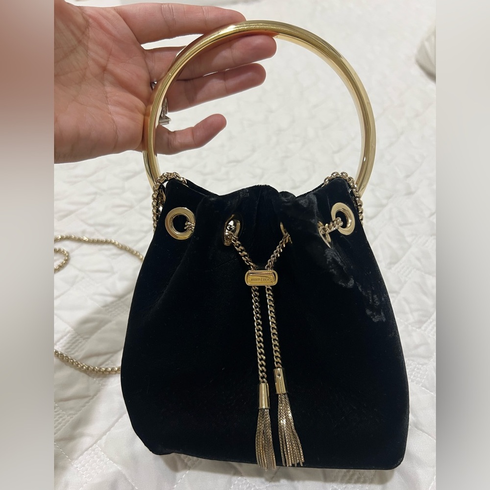 Jimmy Choo Black Velvet Mini Bag with Gold Details